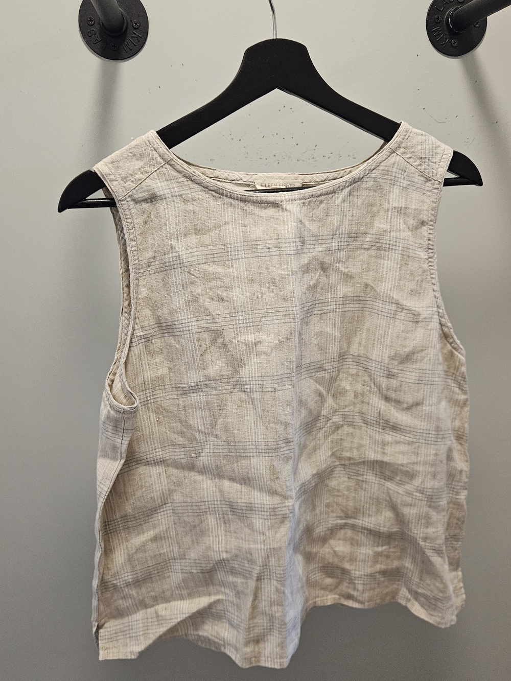 Eileen Fisher Linen Plaid Tank Top